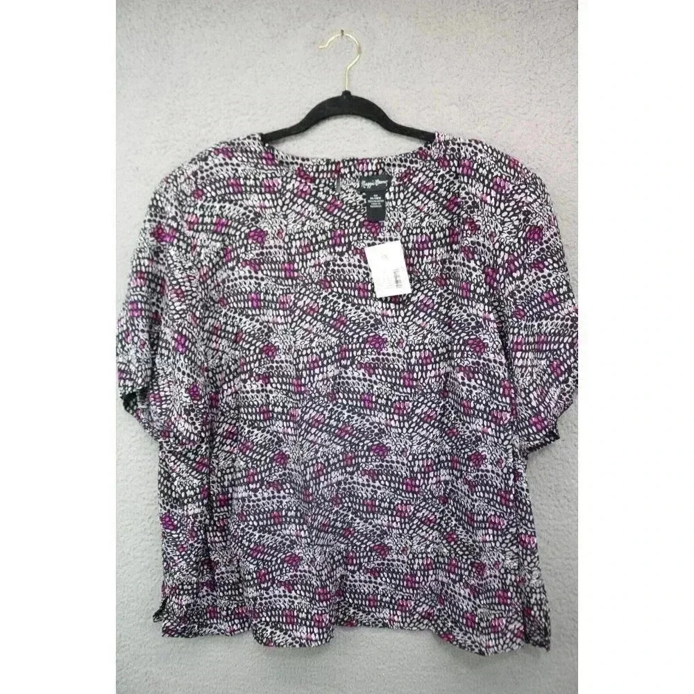 Maggie Barnes Silky Short‎ Sleeve Blouse-Size 3X or 26-28W-New w/Tags